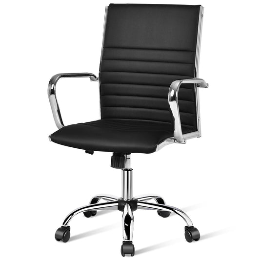 Giantex Ribbed Office Chair, Swivel Executive Task Managerial Chair w/Height Adjustable, Rocking Backrest, Lumbar Support, 1