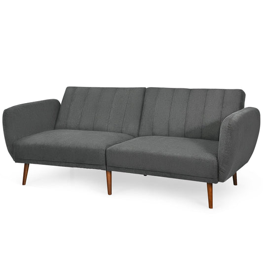 Giantex Convertible Futon Sofa Bed, Modern Linen Fabric Loveseat w/Split & Adjustable Back, Sofa Couch Sleeper for Home Office, Gray