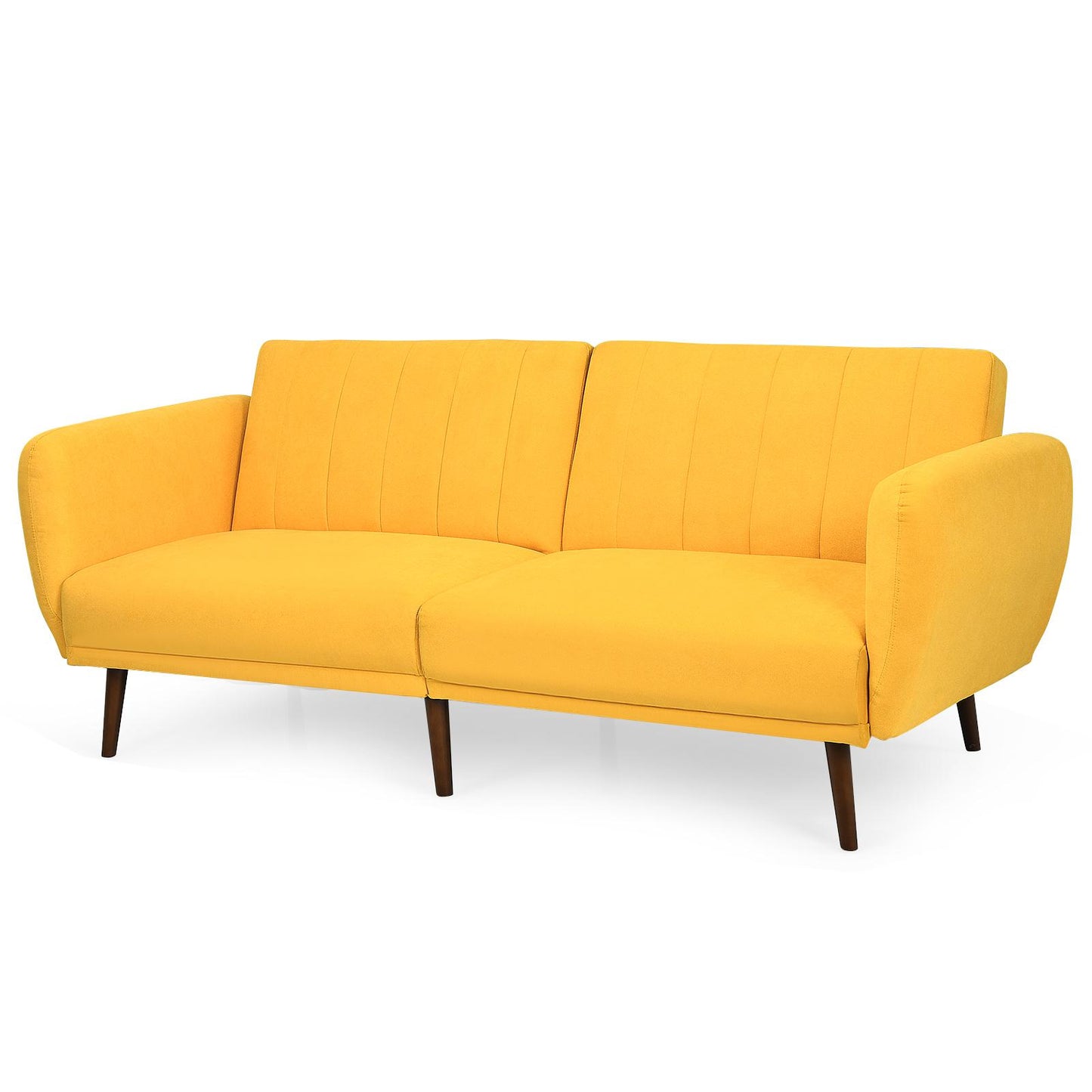 Giantex Convertible Futon Sofa Bed, Modern Linen Fabric Loveseat w/Split & Adjustable Back, Sofa Couch Sleeper for Home Office, Yellow