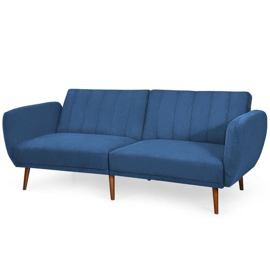 Giantex Convertible Futon Sofa Bed, Modern Linen Fabric Loveseat w/Split & Adjustable Back, Sofa Couch Sleeper for Home Office, Navy