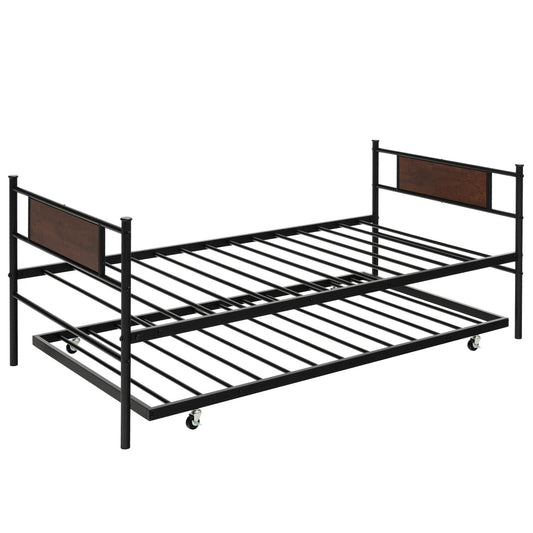 Giantex Twin Daybed & Trundle Set, Metal Daybed w/Steel Slats Support, Space-Saving Sofa Bed Trundle, Easy Assembly