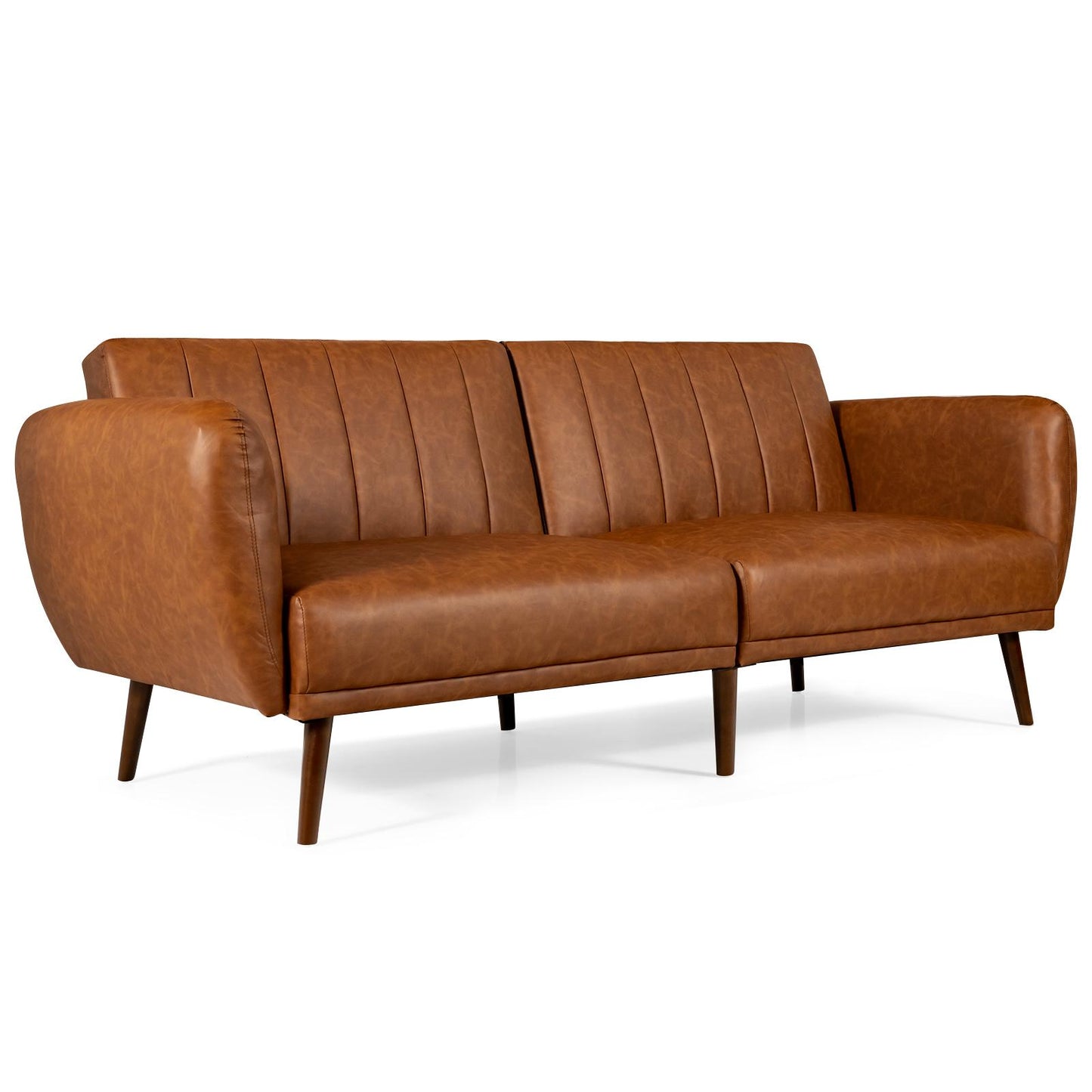 Giantex 3-Seat Sofa Bed, Convertible Futon Sofa w/High-Density Sponge & Adjustable Backrest, Foldable Couch Sleeper Lounge, Brown