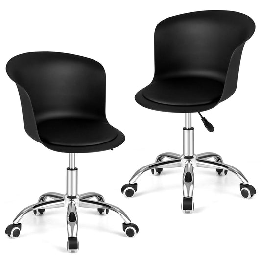 Giantex Giantex Home Office Desk Chair, Armless Plastic Swivel Rolling Task Chair w/Soft PU Leather Cushion & Universal Casters, Black