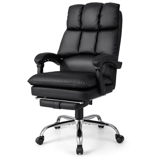 Giantex Executive Office Chair, PU Leather Reclining Chair w/Retractable Footrest & Padded Armrests,Adjustable Swivel Computer Desk Chair