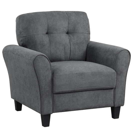 Giantex Modern Mid-Century Accent Chair, Linen Chair w/Tufted Back & Thick Cushion, Upholstered Armchair