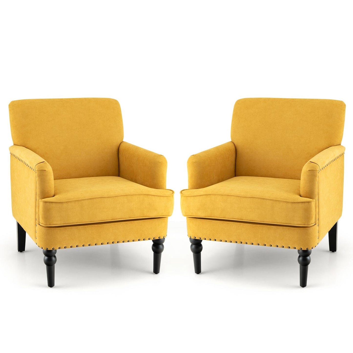 Giantex Mid-Century Modern Accent Chair, Upholstered Nailed Sofa, Comfy Soft Padded Accent Arm Chairs for Home(Yellow,2)