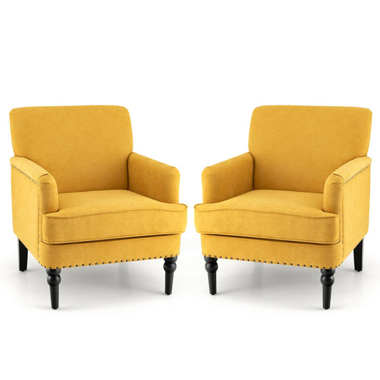 Giantex Mid-Century Modern Accent Chair, Upholstered Nailed Sofa, Comfy Soft Padded Accent Arm Chairs for Home(Yellow,2)