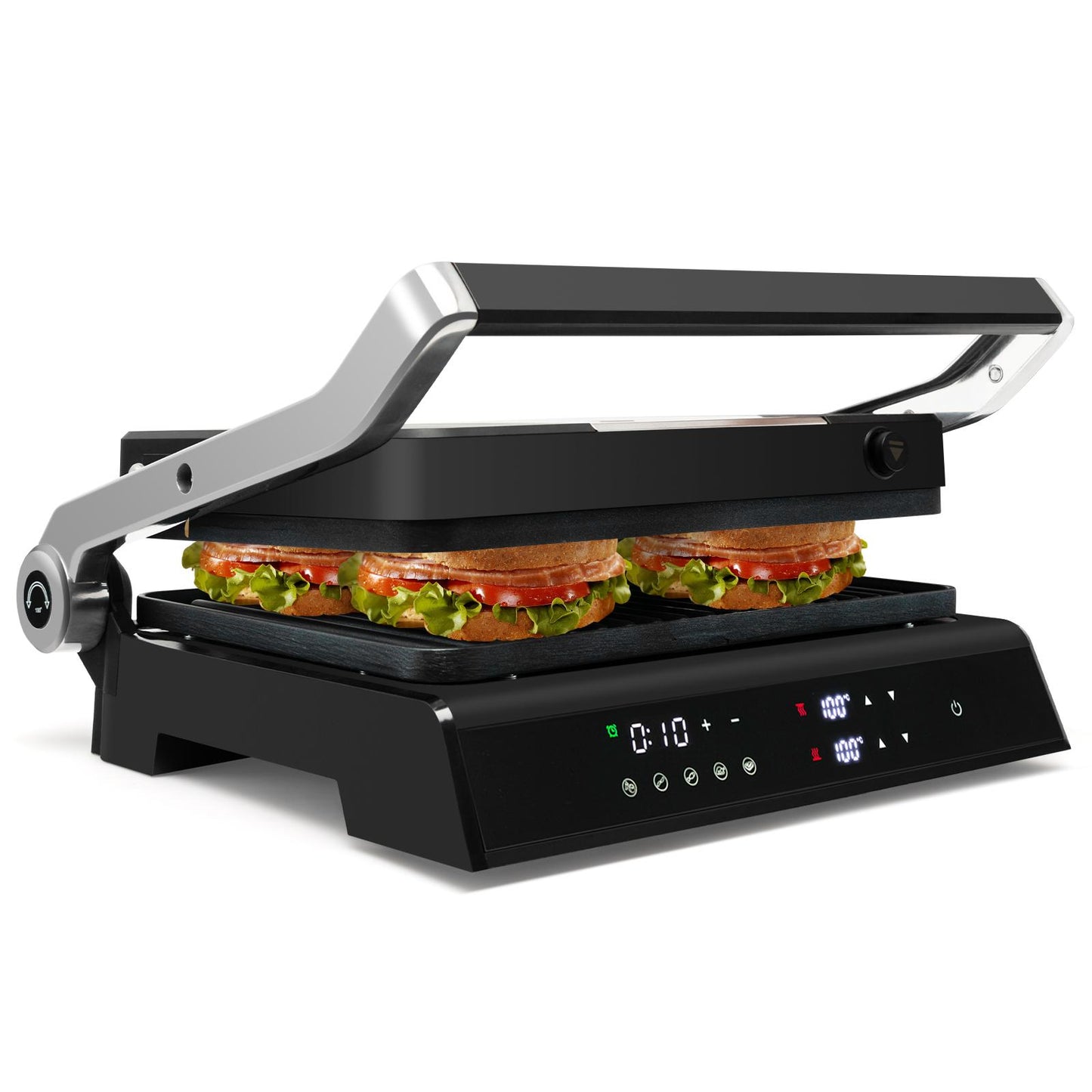 Giantex Electric Panini Press Grill, Gourmet Sandwich Maker w/2 Detachable & Machine Washable Non-stick Plates, LED Touch Screen & Anti-scalding Handle