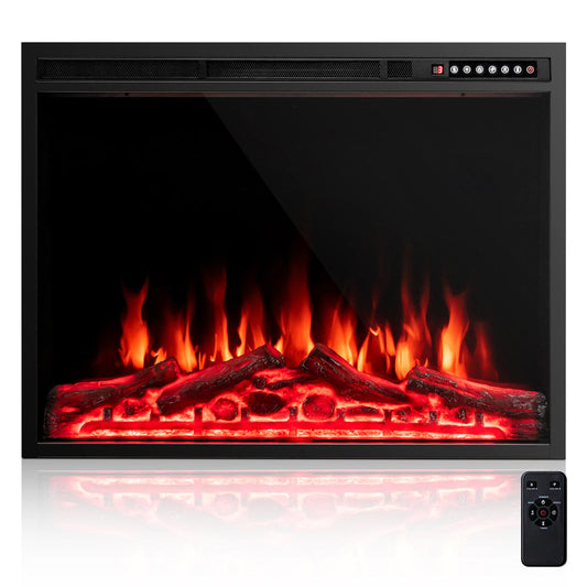 Giantex 34/37 Inches Electric Fireplace, Wall-Mounted & Recessed Fireplace Heater w/Dual Control, 1-8H Timer & Overheat Protection, 750W/1500W