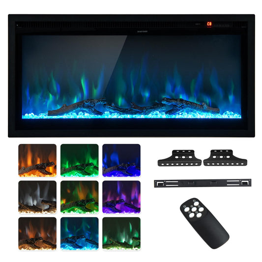 Giantex 36 Inch Electric Fireplace, Linear Fireplace Insert w/ Remote Control, Wall Mounted/Recessed/Frestanding Electric Fireplace Heater