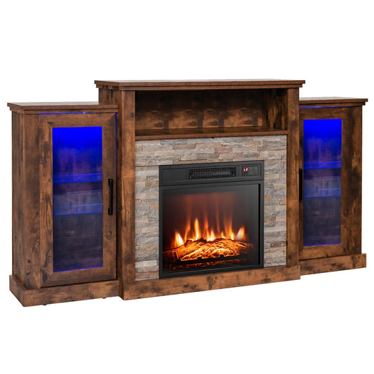 Giantex Fireplace TV Stand w/LED Lights & Smart APP Control for TVs up to 65", Entertainment Center w/18" Electric Fireplace