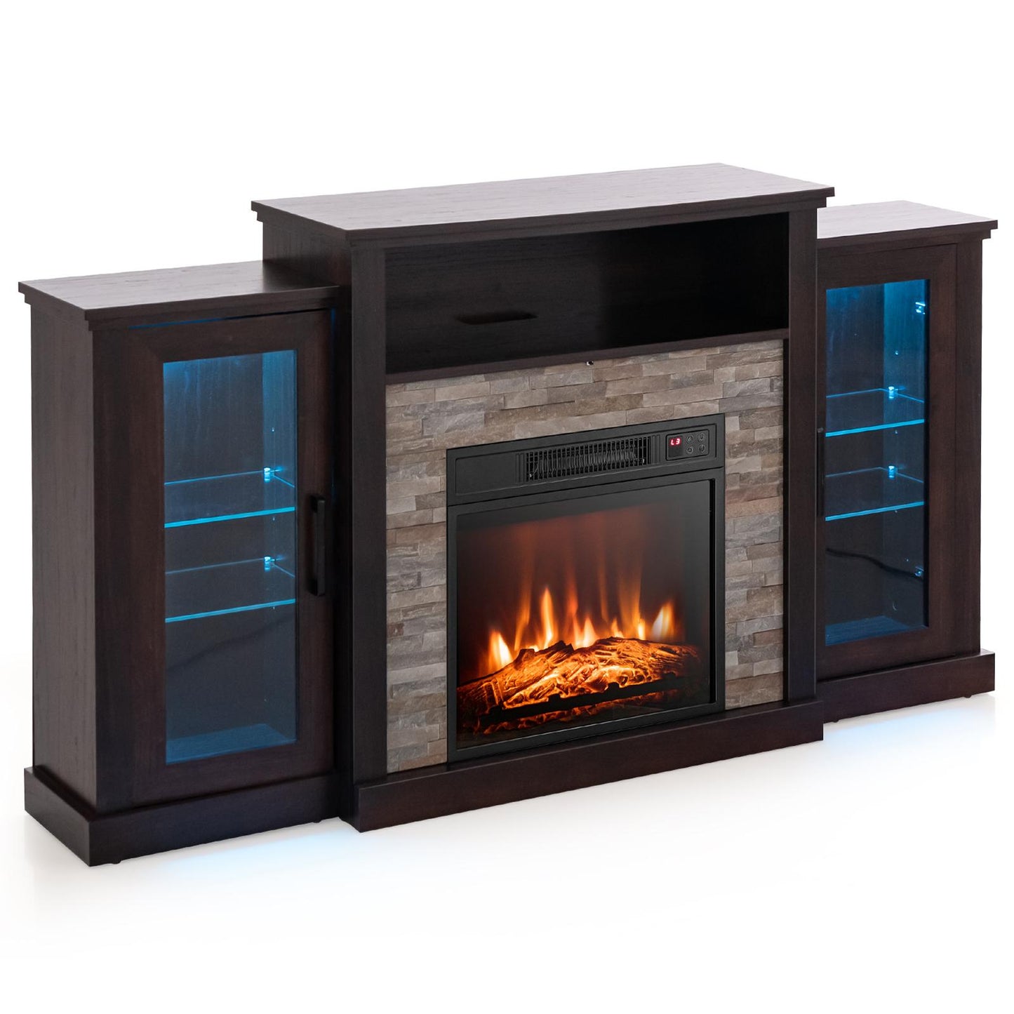 Giantex Fireplace TV Stand w/LED Lights & Smart APP Control for TVs up to 65", Entertainment Center w/18" Electric Fireplace