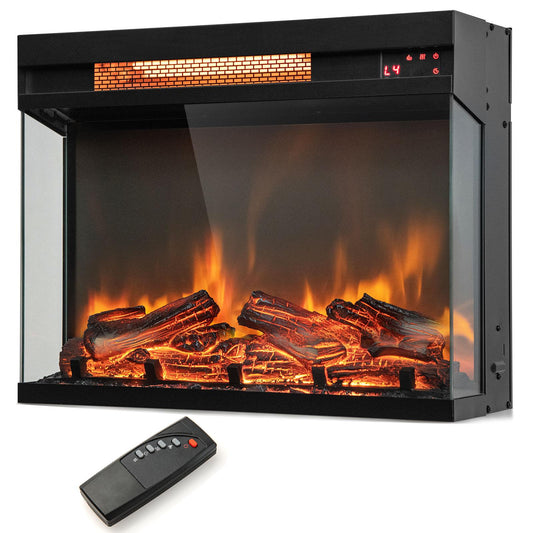Giantex 23 inch 3-Sided Electric Fireplace Insert w/remote Control, 1500W Fireplace Heater w/Thermostat, Adjustable Brightness, 8H Timer, Overheat Protection
