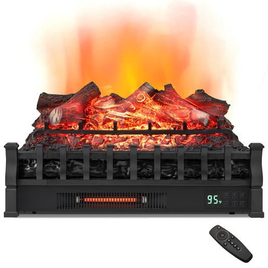 Giantex 26" Electric Fireplace Log Set Heater w/5 Flame Modes & Brightness, Thermostat, Realistic Lemonwood Ember Bed, Infrared Quartz Electric Fireplace Insert, 1500W