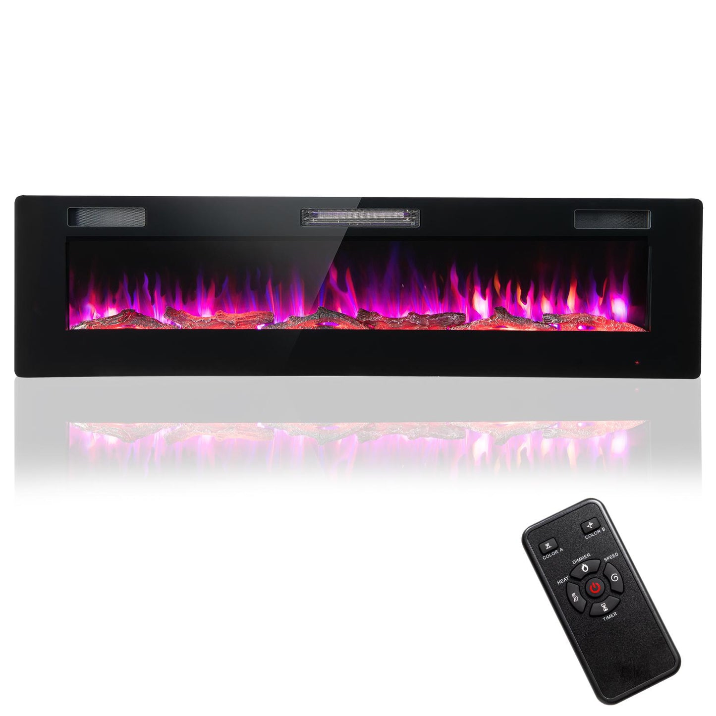 Giantex 60" Ultra-thin Electric Fireplace, 750W/1500W Recessed & Wall Mounted Electric Fireplace w/Timer Function, Log & Decorative Crystals, Overheat Protection
