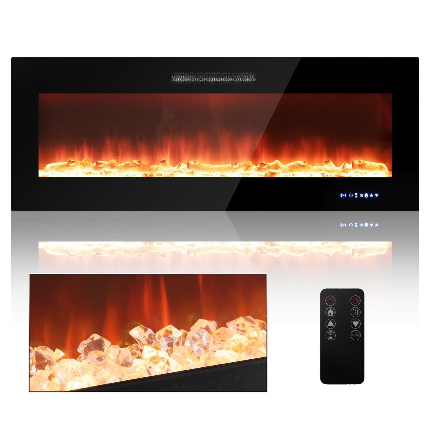 Giantex 50 Inch Recessed & Wall Mounted Electric Fireplace w/Log and Decorative Crystal, Fireplace Heater, Overheat Protection