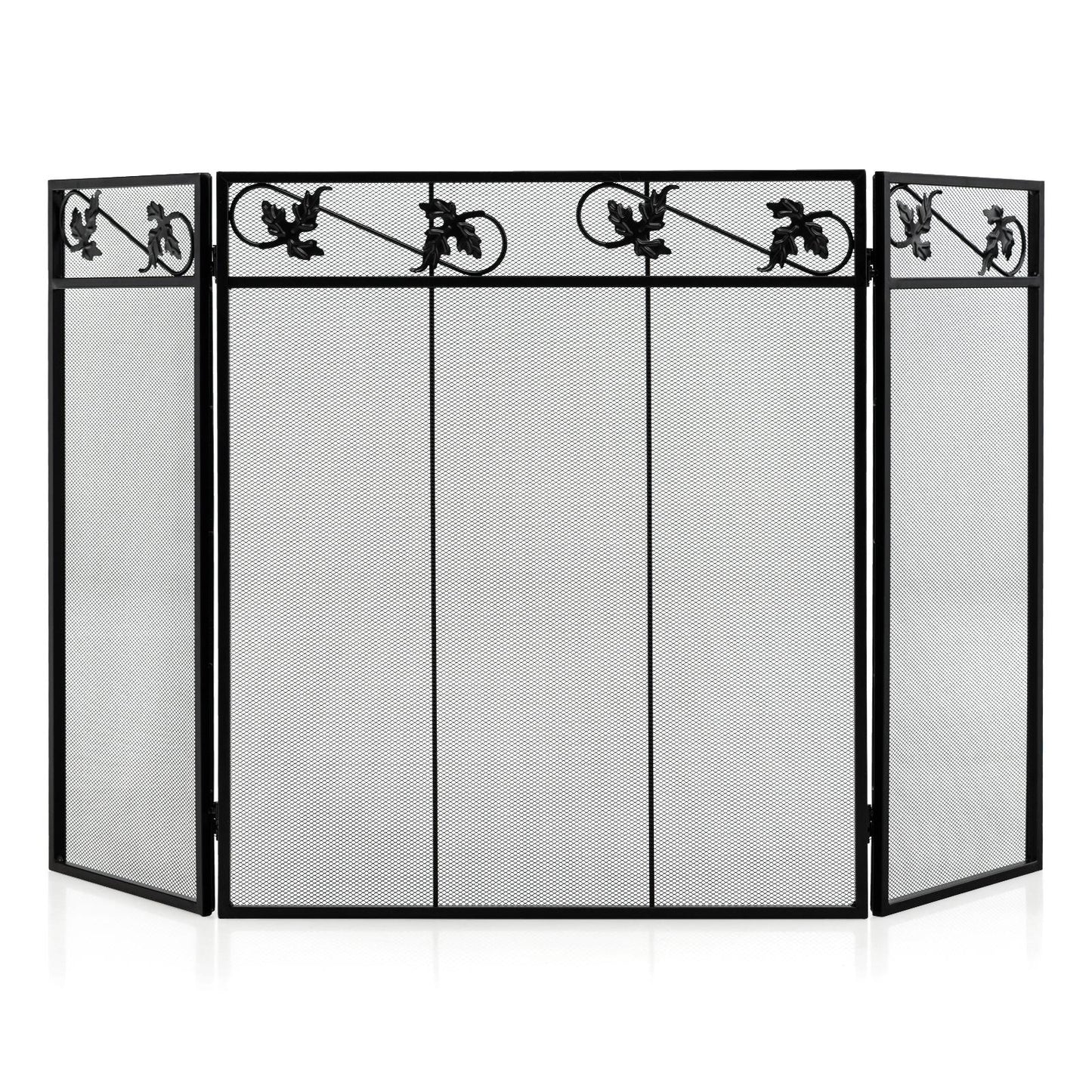 Giantex 50 x 30 Inches 3-Panel Heat-Resistant Metal Mesh Fireplace Screen, Folding Fire Spark Guard, Fireplace Gate Cover, Freestanding Spark Protector for Wood Burning