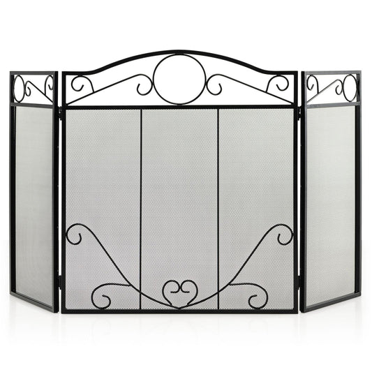 Giantex 50 x 29 Inches 3-Panel Heat-Resistant Metal Mesh Fireplace Screen, Folding Fire Spark Guard, Fireplace Gate Cover, Freestanding Spark Protector for Wood Burning