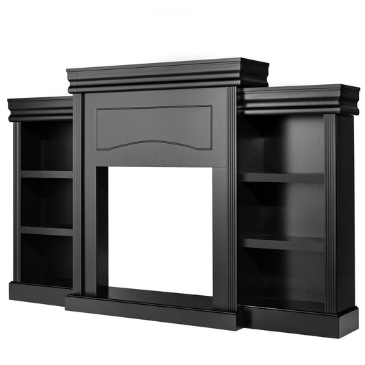 Giantex 70" Freestanding Mantel Stand, Modern Media Fireplace Cabinet, Wooden Mantel Console Table w/Storage Shelves, Black