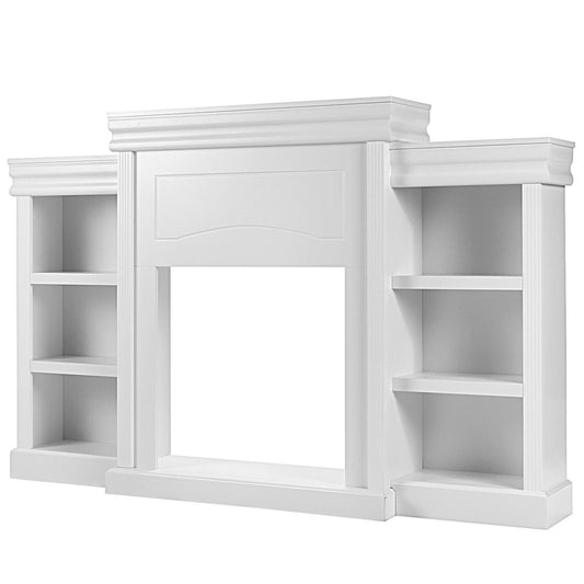 Giantex 70" Freestanding Mantel Stand, Modern Media Fireplace Cabinet, Wooden Mantel Console Table w/Storage Shelves, White