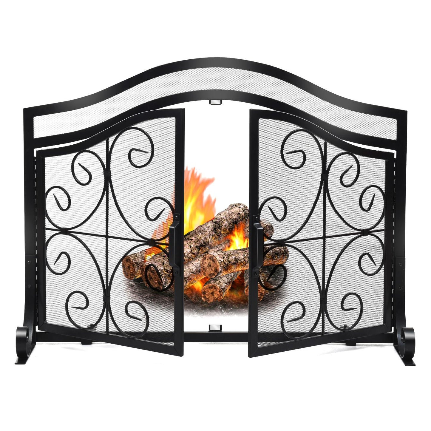 Giantex Fireplace Screen, Small Steel Crest Fire Screens Gate Protector w/Decorative Wrought Iron Decoration design