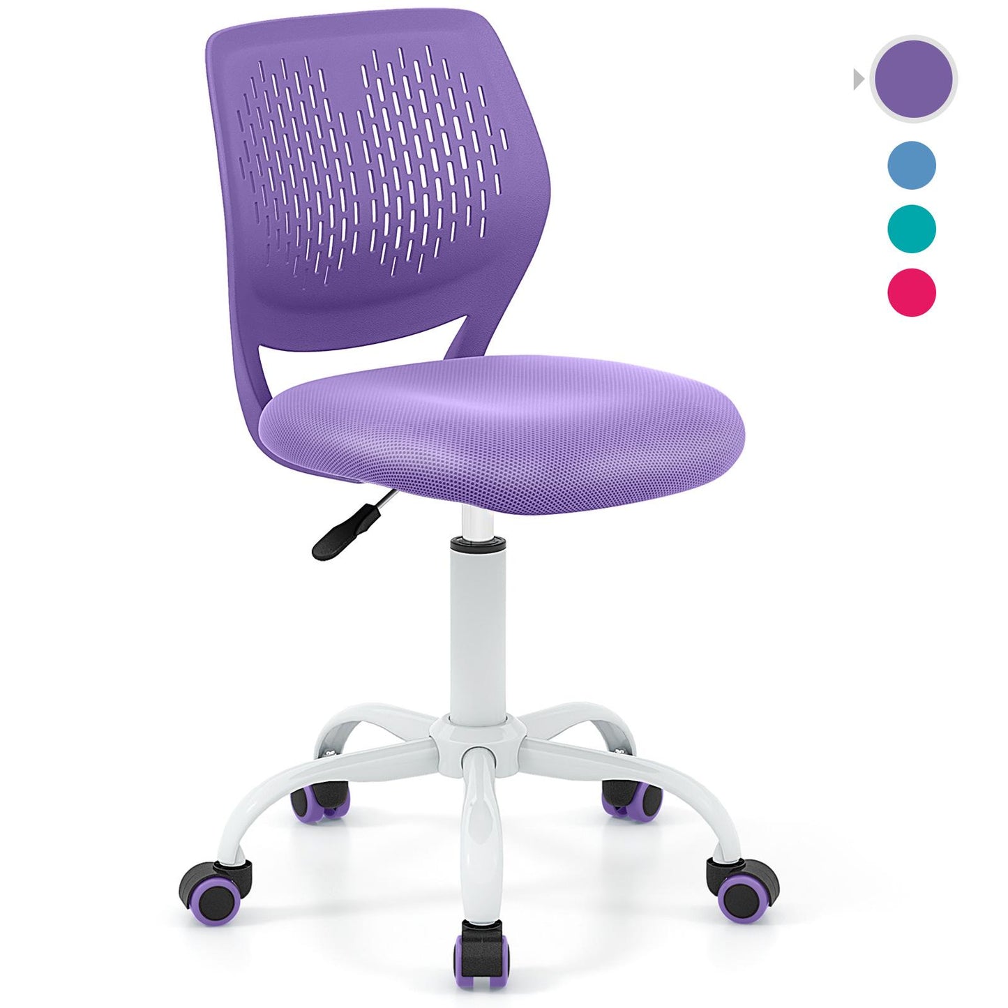 Giantex Kids Desk Chair, Adjustable Swivel Chair for Children, Armless Mesh Task Student Study Chair w/Lumbar Support & Adjustable Height, Rolling Computer Chair, Purple