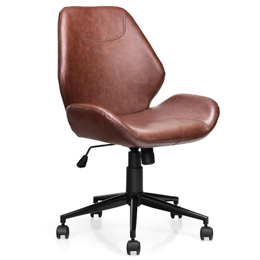 Giantex PU Leather Office Chair, Armless Computer Desk Chair w/Rocking Back & Swivel Seat, Ergonomic Height Adjustable Chair for Home Office
