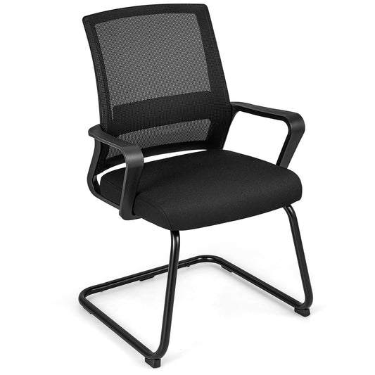 Giantex Office Mesh Chair, Upholstered Guest Conference Chair w/ Lumbar Support Ergonomic Backrest, Metal Frame Sled Base Reception Room Chair, Executive Chair, 1
