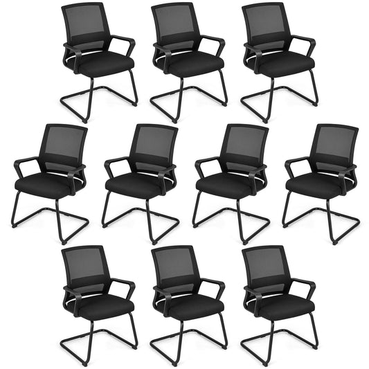 Giantex Office Mesh Chair, Upholstered Guest Conference Chair w/ Lumbar Support Ergonomic Backrest, Metal Frame Sled Base Reception Room Chair, Executive Chair