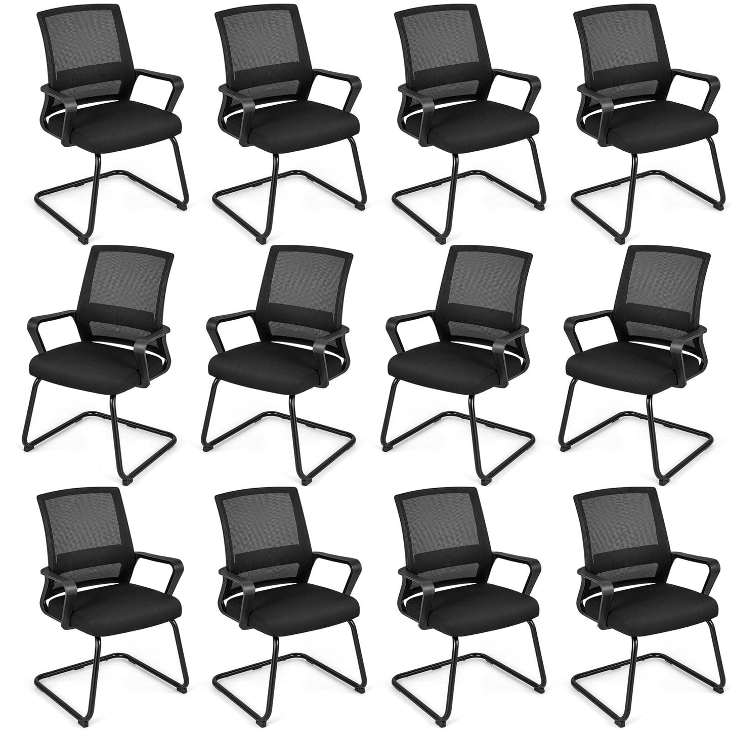 Giantex 12 Office Mesh Chair, Upholstered Guest Conference Chair w/ Lumbar Support Ergonomic Backrest, Metal Frame Sled Base Reception Room Chair, Executive Chair
