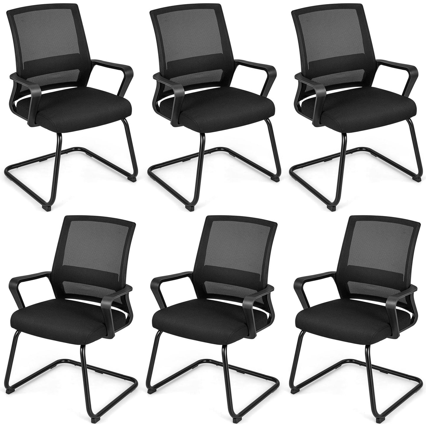 Giantex Office Mesh Chair, Upholstered Guest Conference Chair w/ Lumbar Support Ergonomic Backrest, Metal Frame Sled Base Reception Room Chair, Executive Chair, 6