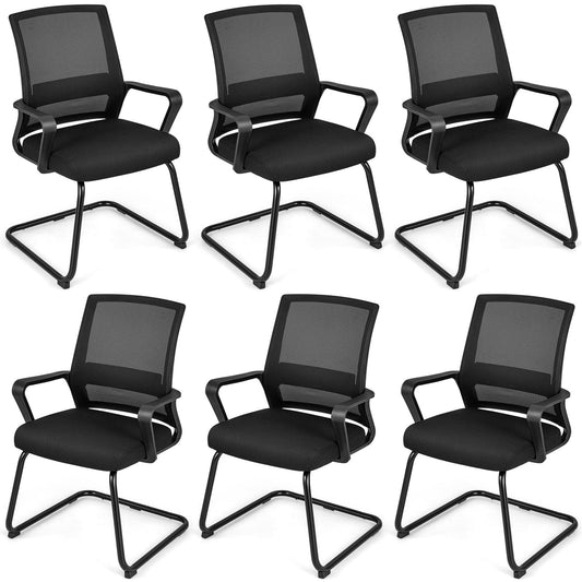 Giantex Office Mesh Chair, Upholstered Guest Conference Chair w/ Lumbar Support Ergonomic Backrest, Metal Frame Sled Base Reception Room Chair, Executive Chair, 6