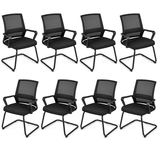 Giantex Office Mesh Chair, Upholstered Guest Conference Chair w/ Lumbar Support Ergonomic Backrest, Metal Frame Sled Base Reception Room Chair, Executive Chair, 8