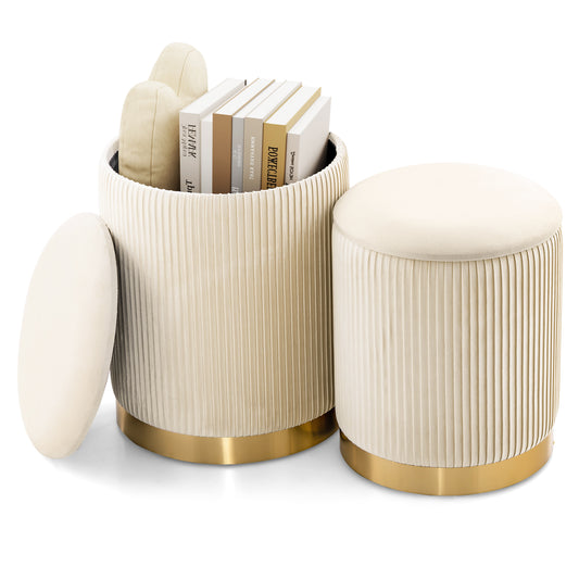 Giantex Height Ottoman Set of 2, Home Upholstered Nesting Stool, Entry Shoe Compact Side Table Vanity Footrest