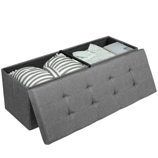 Giantex 43.5¡± Folding Storage Ottoman Bench, Storage Chest Box w/Divider, Padded Seat Shoe Bench, Fabric Tufted Ottoman for Home, Grey