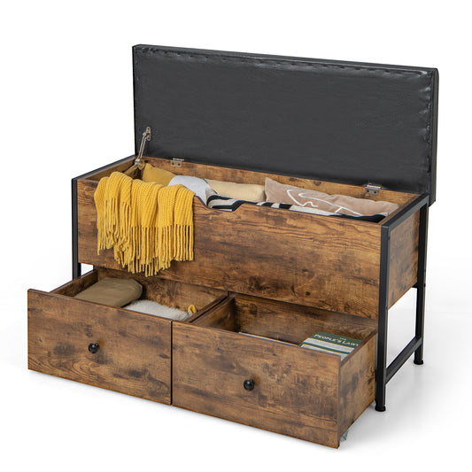 Giantex Storage Ottoman Bench w/Drawers, Flip-top Wooden Storage Toy Chest, Industrial Shoe Storage Bench