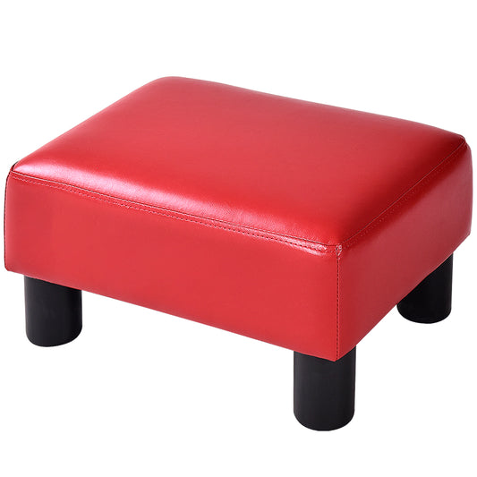 Giantex Footrest Ottoman, Small PU Leather Stool w/Non-Skid Wood Legs, Modern Rectangular Footstool for Outdoor, Office, Red