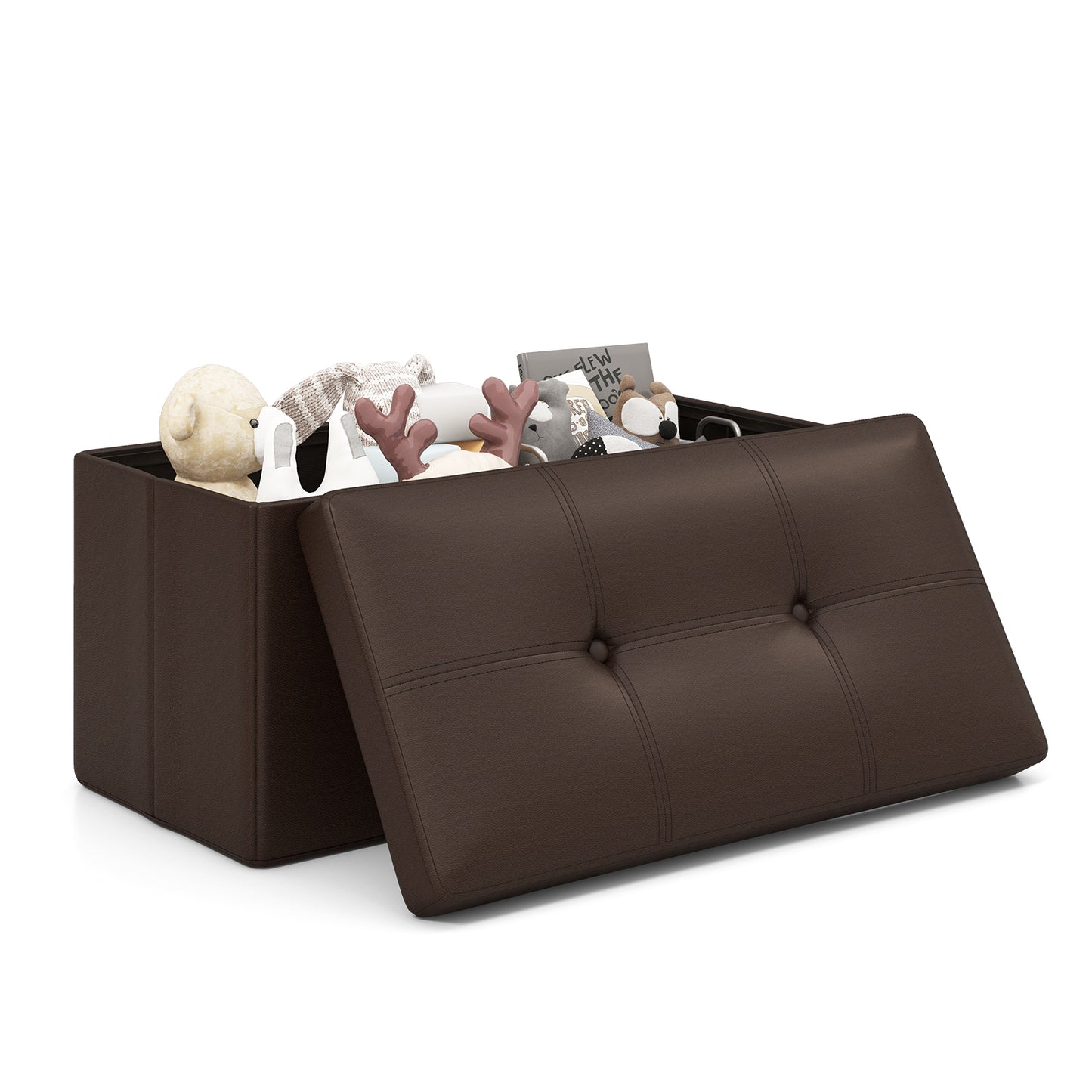 Giantex Storage Ottoman Bench, 30 Inches Folding Leather Ottoman Foot Rest, End of Bed Padded Seat, Brown