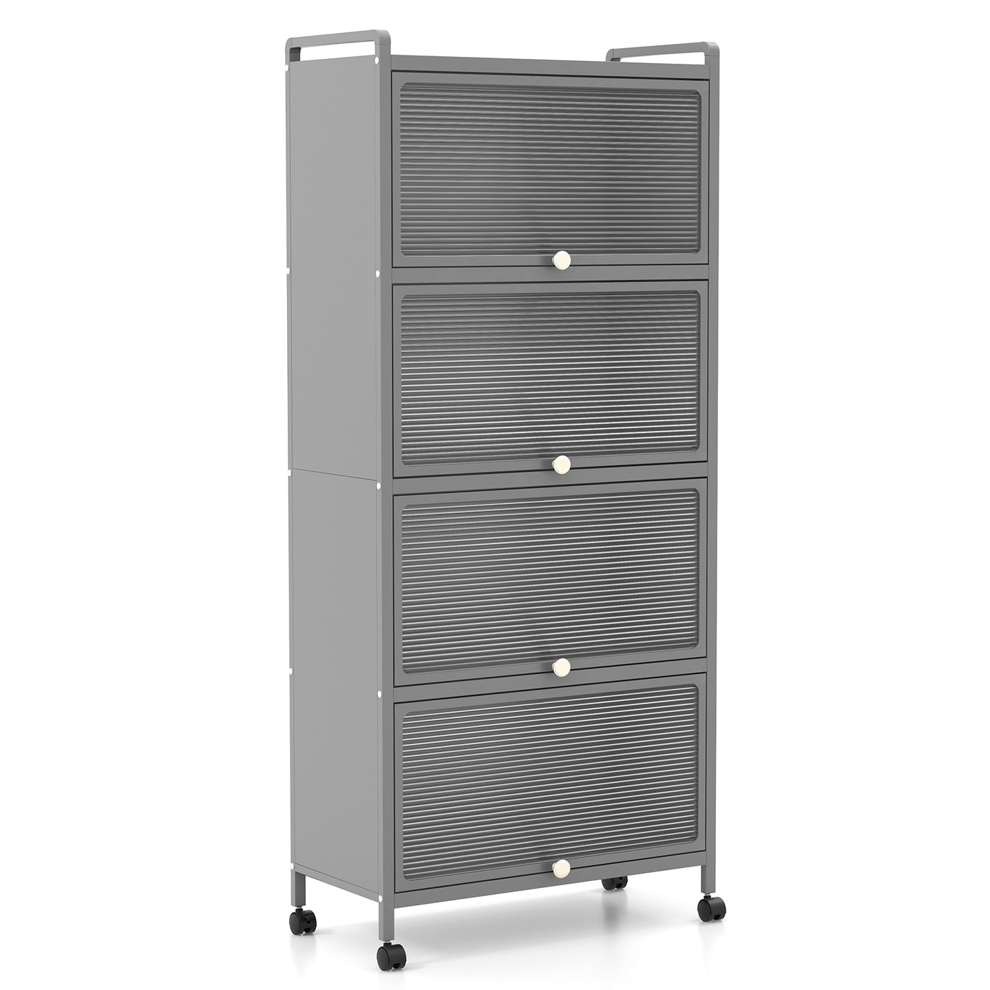 Giantex 5-Tier Kitchen Storage Cabinet, Mobile Microwave Stand, Bread Rack Coffee Stand, Bakers Rack w/Flip Door Cabinets, Grey