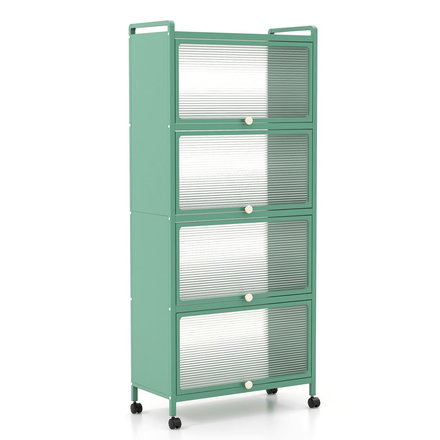Giantex 5-Tier Kitchen Storage Cabinet, Mobile Microwave Stand, Bread Rack Coffee Stand, Bakers Rack w/Flip Door Cabinets, Green