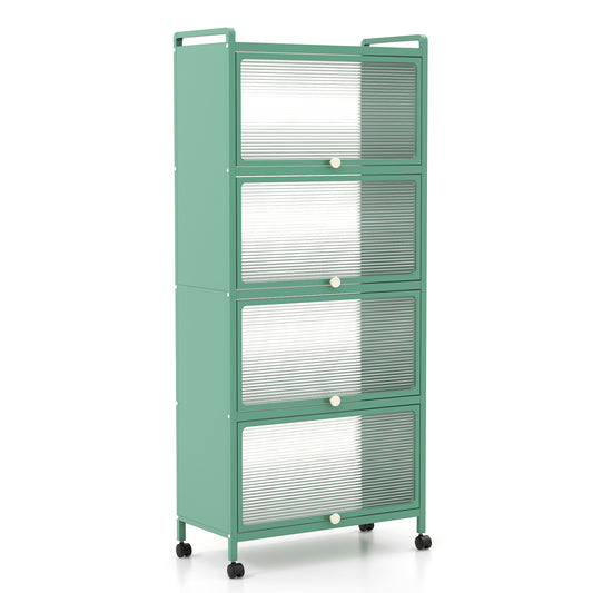 Giantex 5-Tier Kitchen Storage Cabinet, Mobile Microwave Stand, Bread Rack Coffee Stand, Bakers Rack w/Flip Door Cabinets, Green