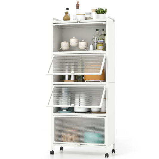 Giantex 5-Tier Kitchen Storage Cabinet, Mobile Microwave Stand, Bread Rack Coffee Stand, Bakers Rack w/Flip Door Cabinets, White