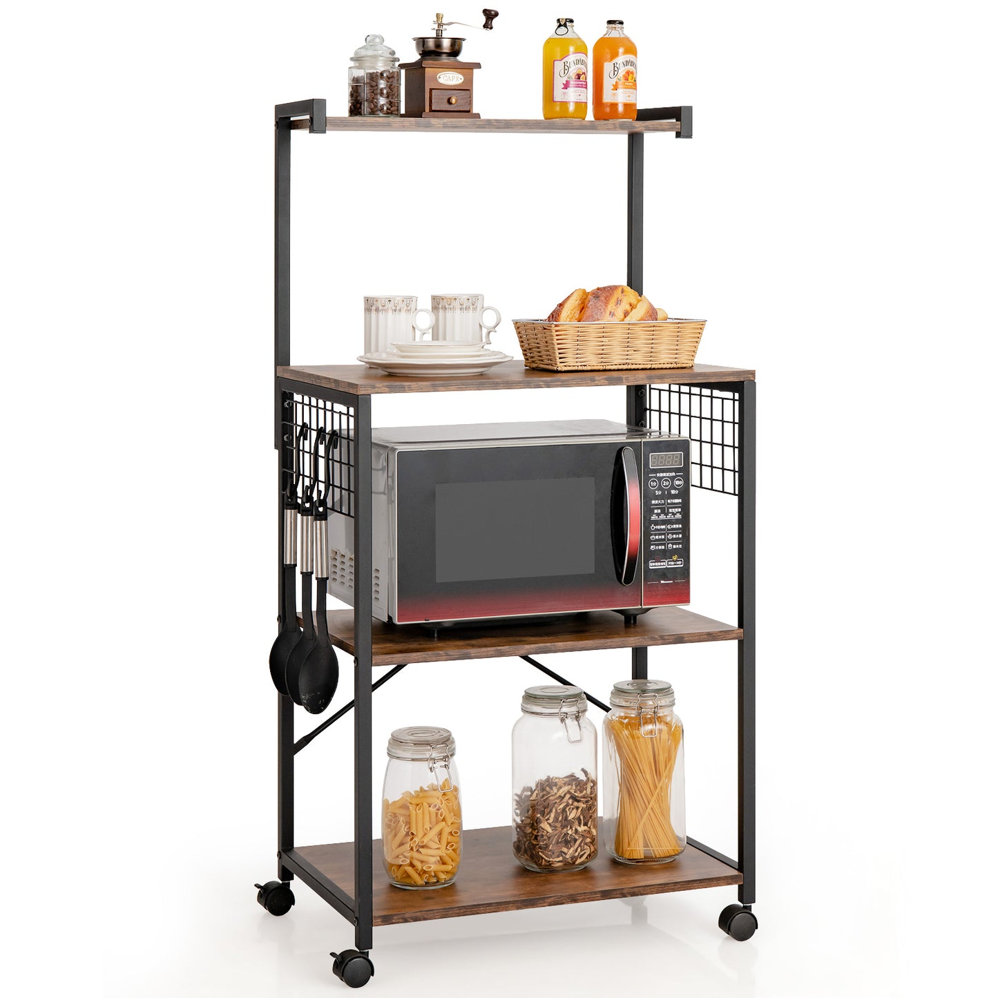 Giantex Industrial Kitchen Baker's Rack, 4-Tier Storage Organizer w/360¡ã Swivel Casters, Movable Microwave Oven Stand