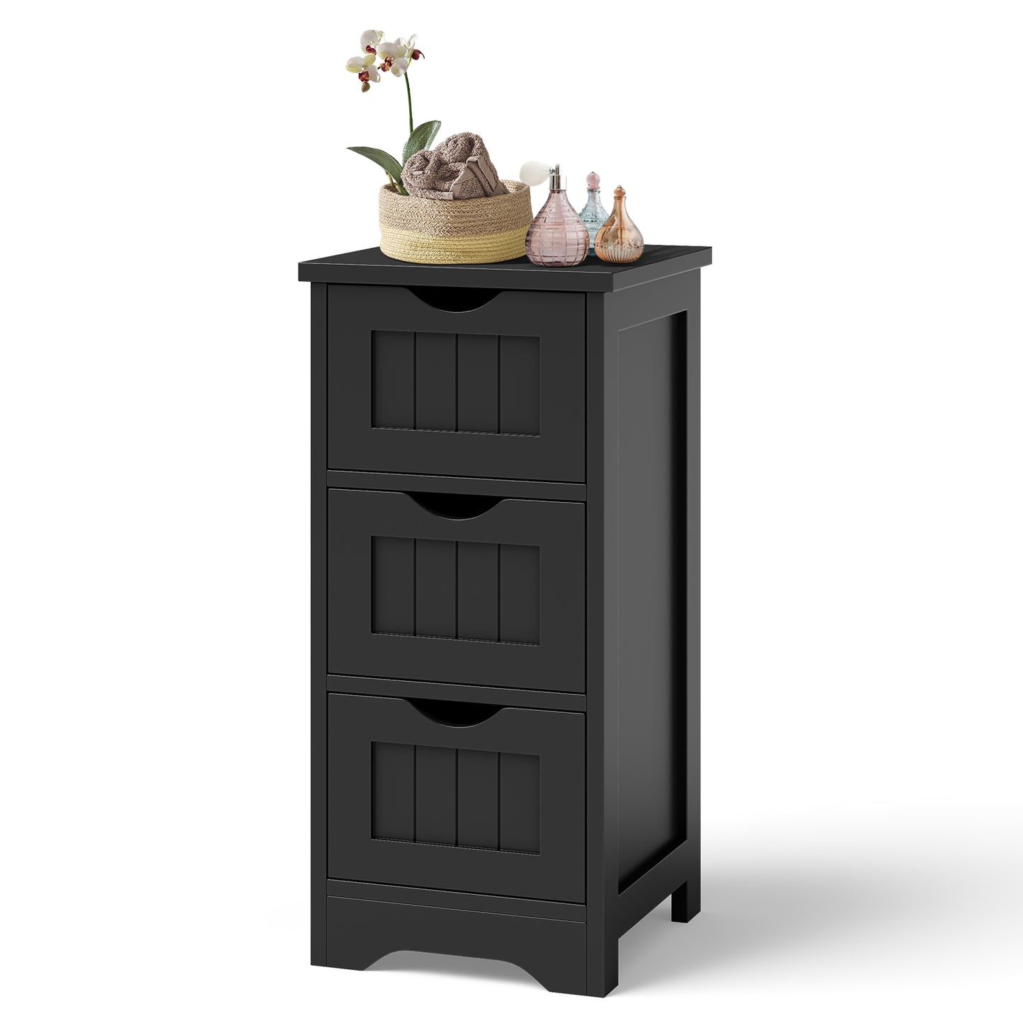 Giantex Bathroom Storage Cabinet, Space-saving Slim Storage Organizer, Freestanding Wooden Narrow Floor Cabinet, Black