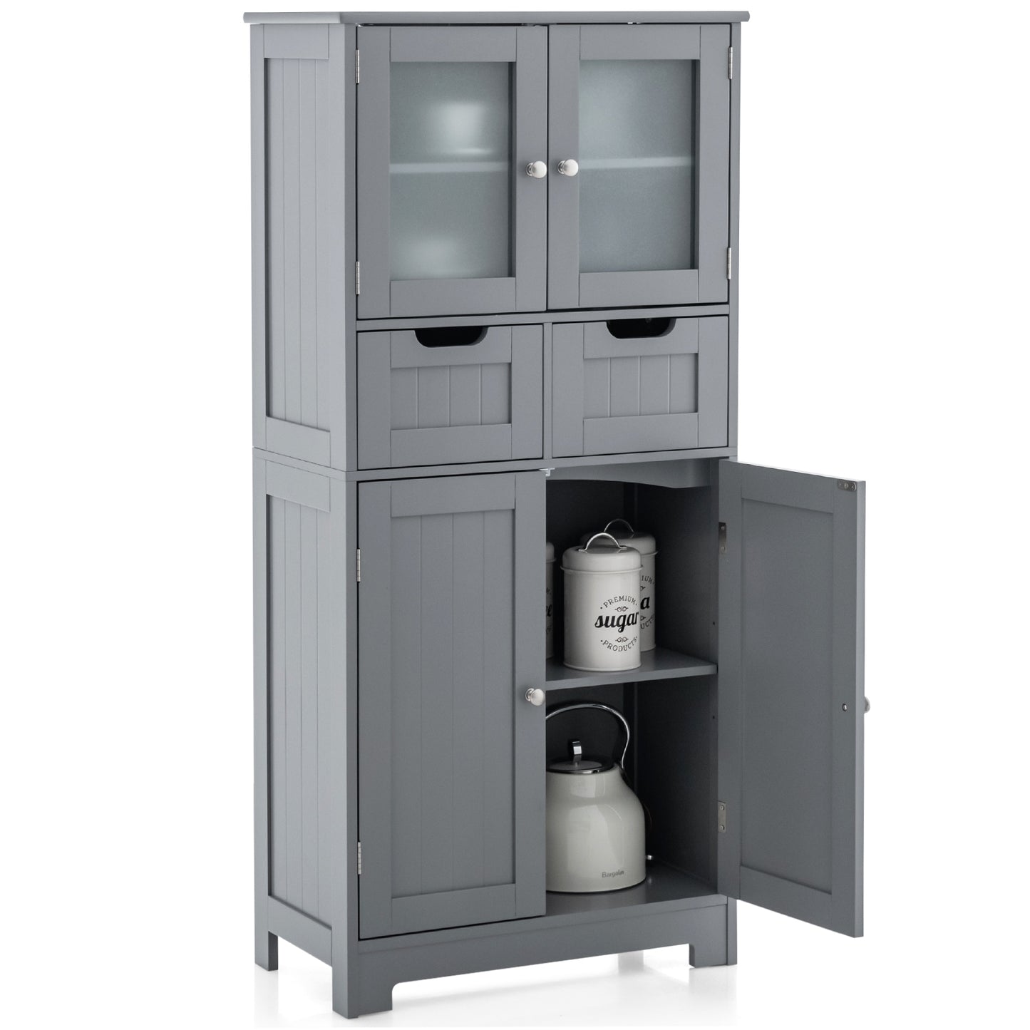 Giantex Freestanding Bathroom Storage Cabinet, Tall Linen Floor Cabinet w/Adjustable Shelves, Grey