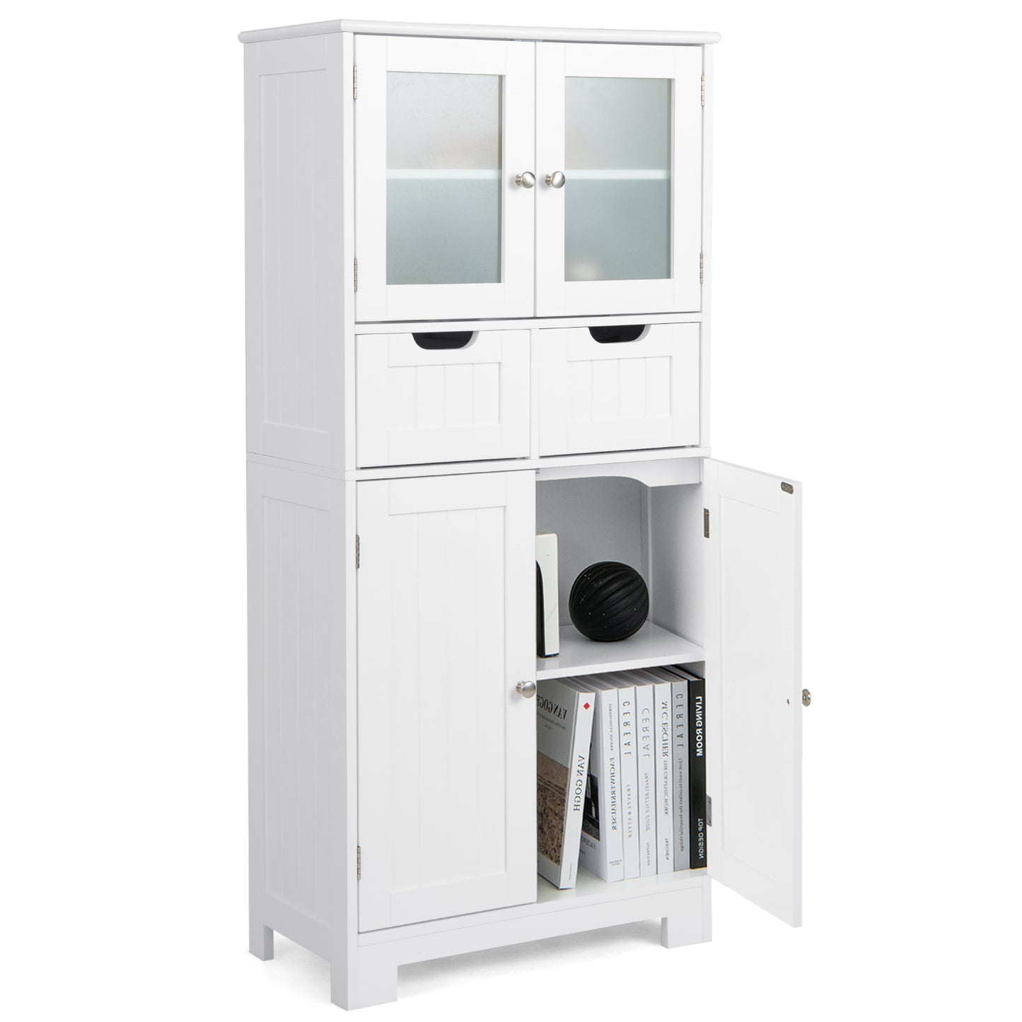 Giantex Freestanding Bathroom Storage Cabinet, Tall Linen Floor Cabinet w/Adjustable Shelves, White