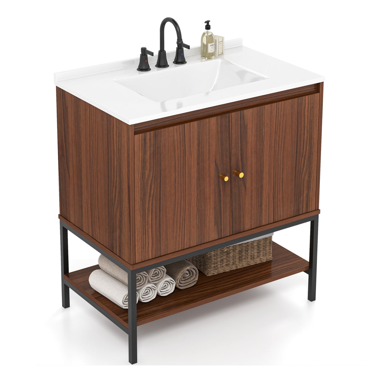 Giantex Bathroom Vanity w/Sink Combo, Freestanding Sink Cabinet, Pedestal Sink Storage Cabinet w/Backsplash