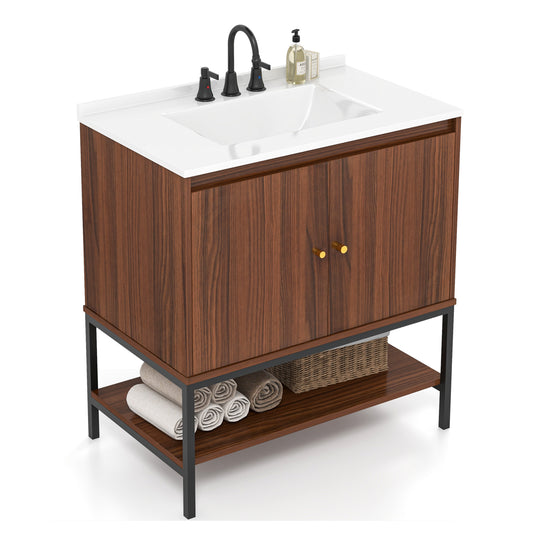 Giantex Bathroom Vanity w/Sink Combo, Freestanding Sink Cabinet, Pedestal Sink Storage Cabinet w/Backsplash