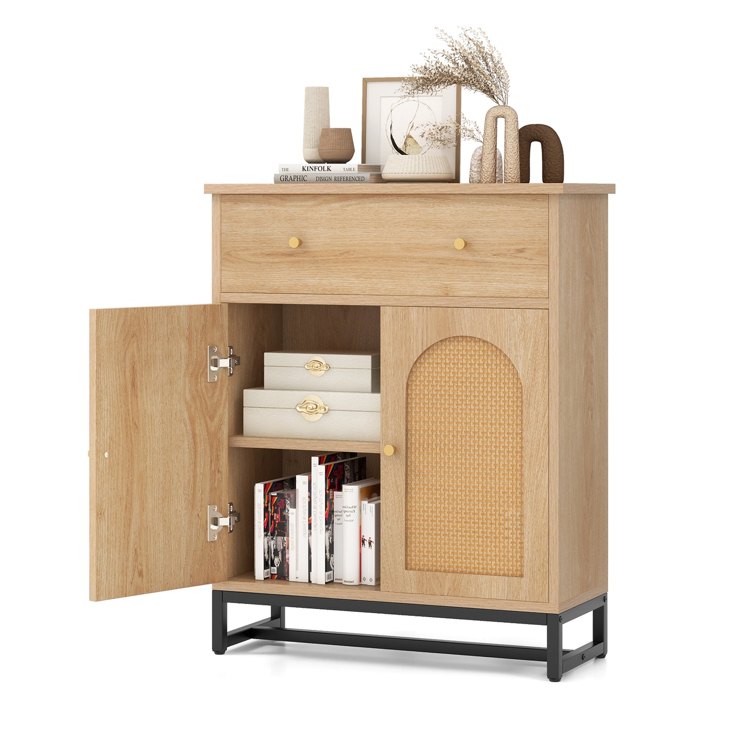Giantex Storage Cabinet, Bathroom Cabinet w/Adjustable Foot Pads & Anti-tipping Devices, Hallway Cupboard Console Table, Buffet Cabinet