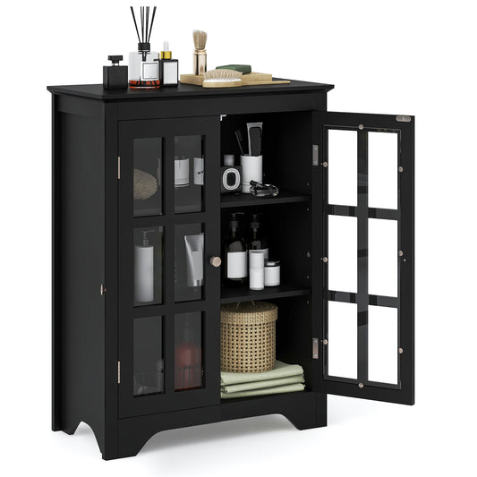 Giantex Freestanding Display Storage Cabinet, Bathroom Modern Storage Floor Organizer, Black